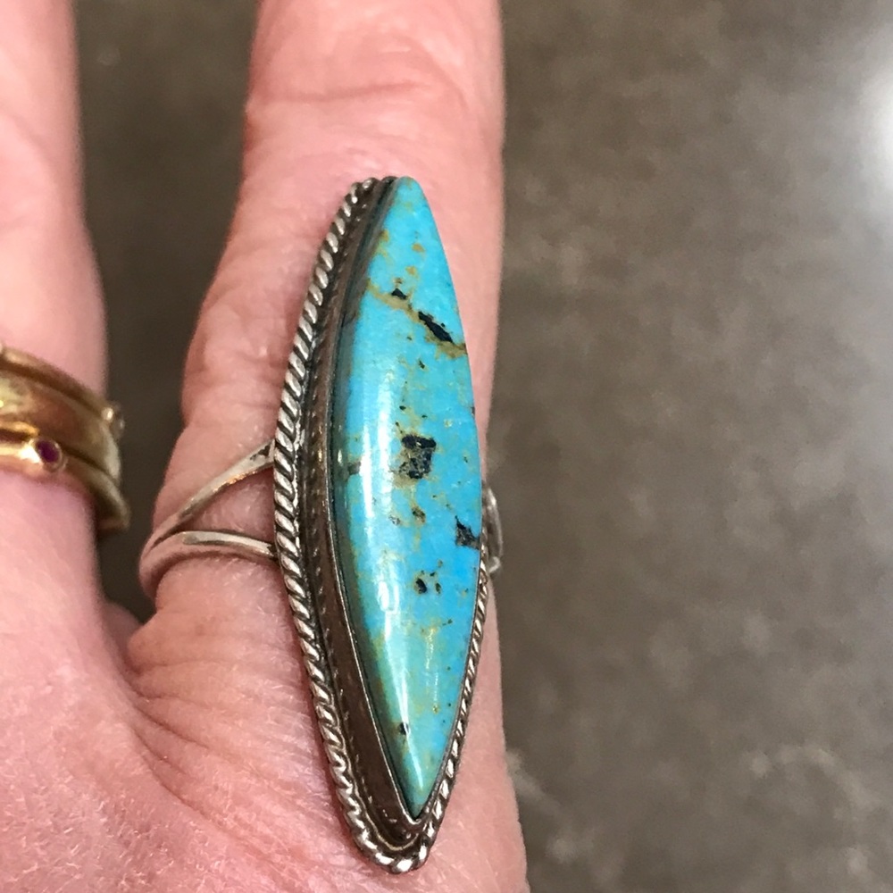 π»7xHP!π» Vintage Silver Turquoise Ring Sz 5 - Picture 7 of 7